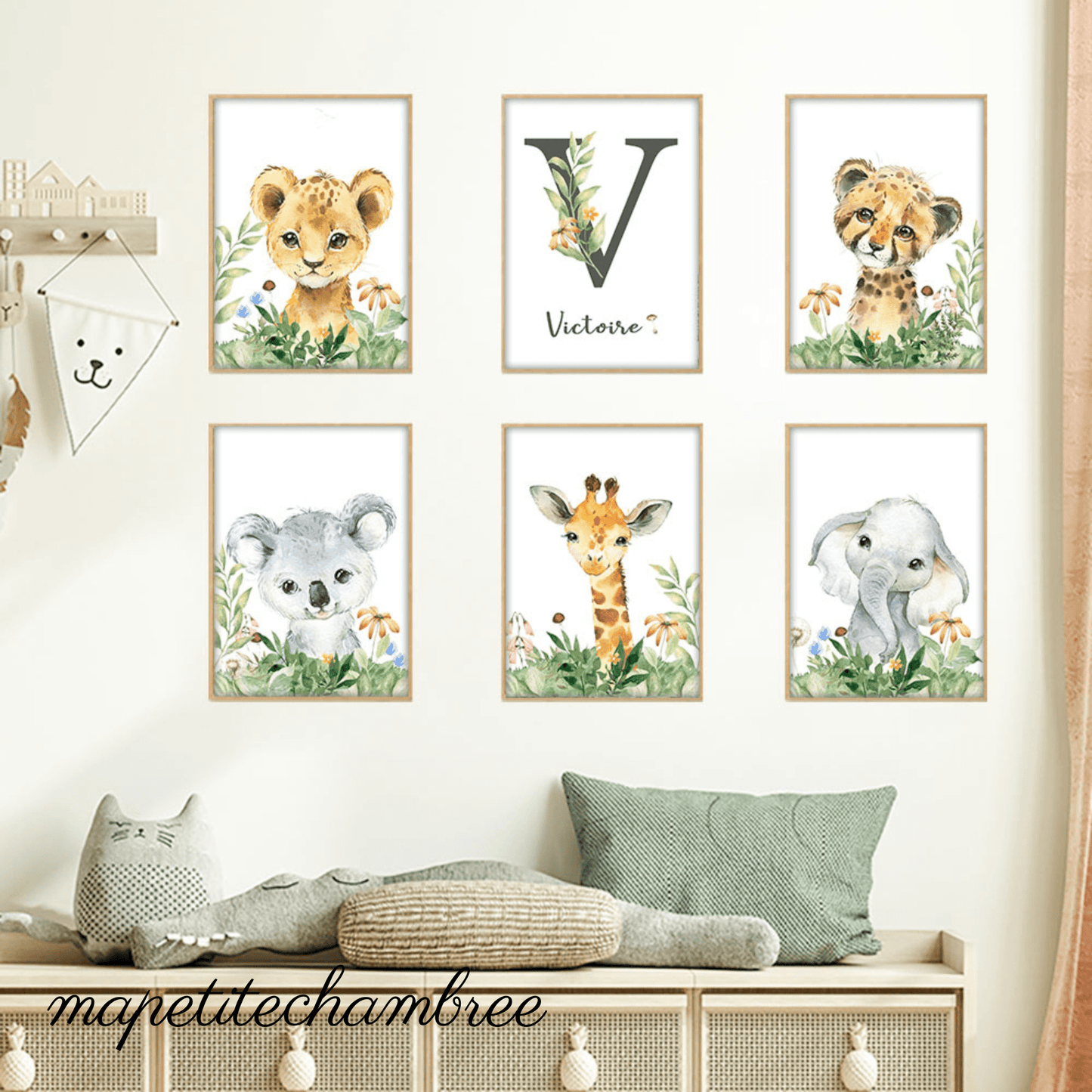 Affiches murales animaux de la savane fleurs printemps - Décoration Chambre de Bébé et enfant