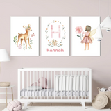 Biche avec fille et fleur rose  - Décoration Chambre de Bébé et enfant