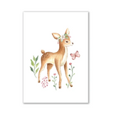 Biche avec fille et fleur rose  - Décoration Chambre de Bébé et enfant