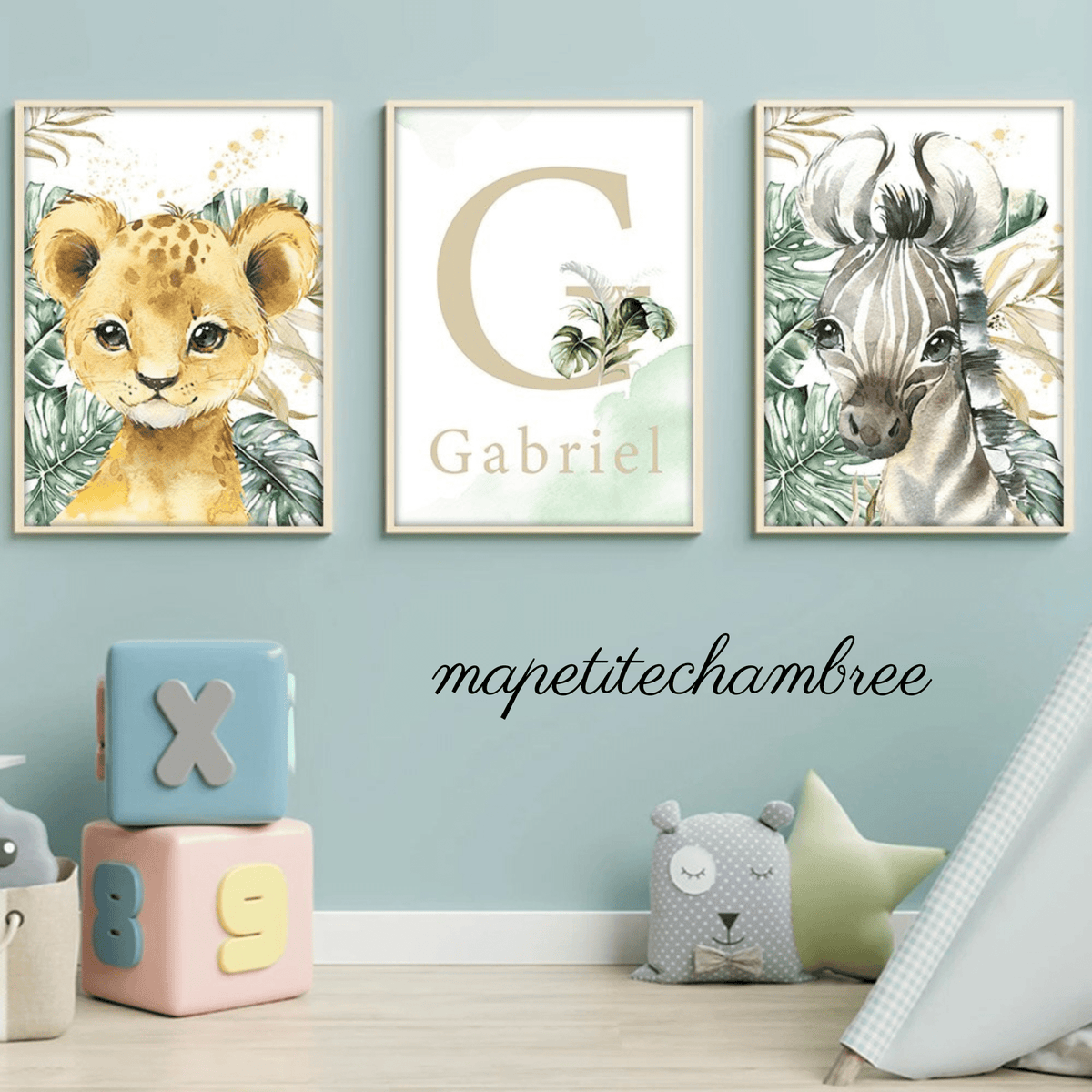 Lot De 6 Affiches Animaux Jungle Pour Chambre Bébé - Posters Savane Éléphant Girafe Zèbre Lion Lapin - Décoration Murale Enfant A4 Sans Cadre