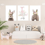 Lapin avec fleurs roses - Décoration Chambre de Bébé et enfant