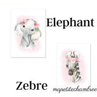 animaux de la savane fleur rose éléphant zèbre