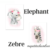 animaux de la savane fleur rose éléphant zèbre